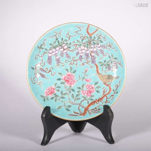 A Wu cai 'floral' dish,Qing Dynasty