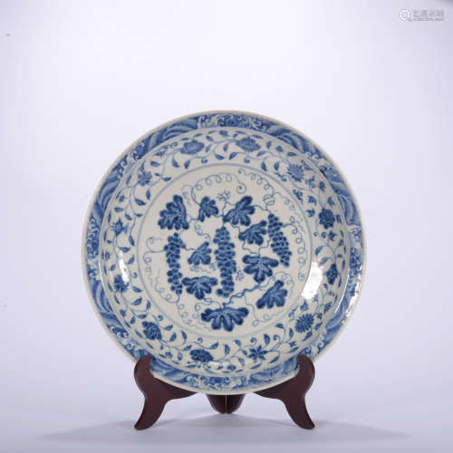 A blue and white 'fruits' dish,Ming Dynasty