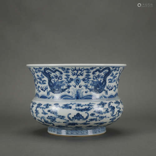 A blue and white 'dragon' Zha dou,Qing Dynasty