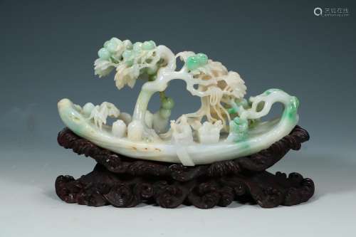 Qing Dynasty - Jade figure boat