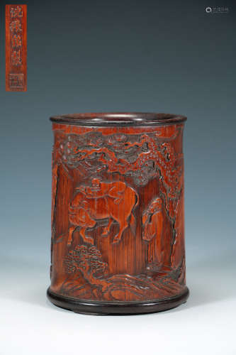 Qing Dynasty - Bamboo carving pen holder