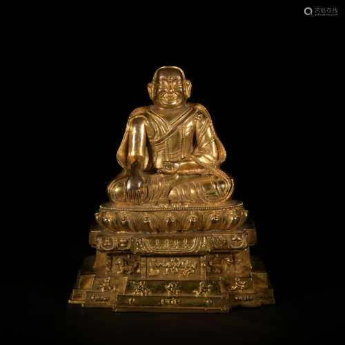 A gilt-bronze statue of Guru,Qing Dynasty