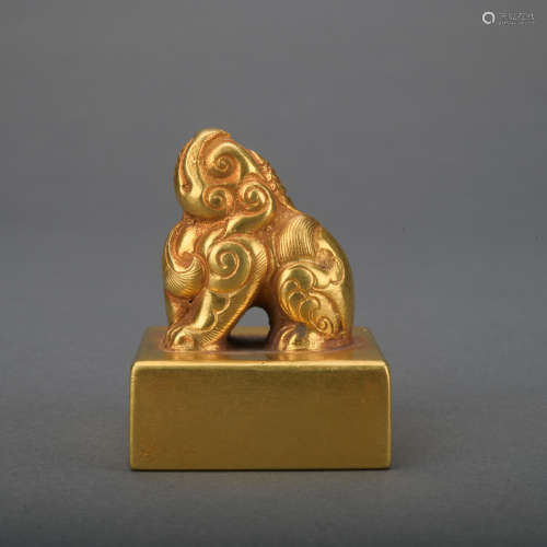 A gold 'beast' seal,Qing Dynasty