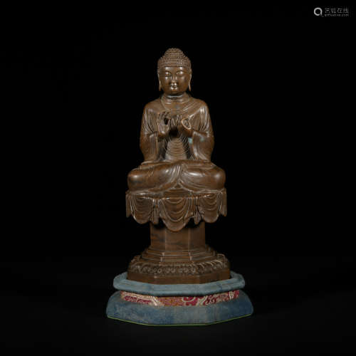 A bronze statue of Sakyamumi,Qing Dynasty