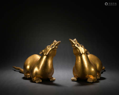 A pair of gilt-bronze mouse,Qing Dynasty