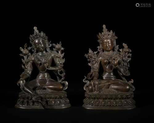 A pair of bronze statue of Tara,Qing Dynasty