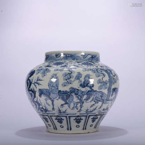 A blue and white 'figure' jar,Ming Dynasty