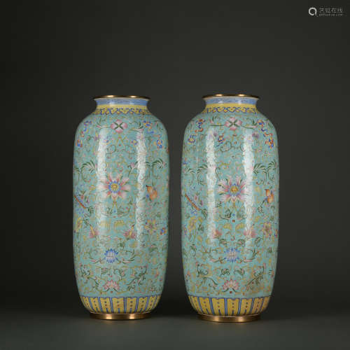 A pair of Enamel 'floral' vase,Qing Dynasty