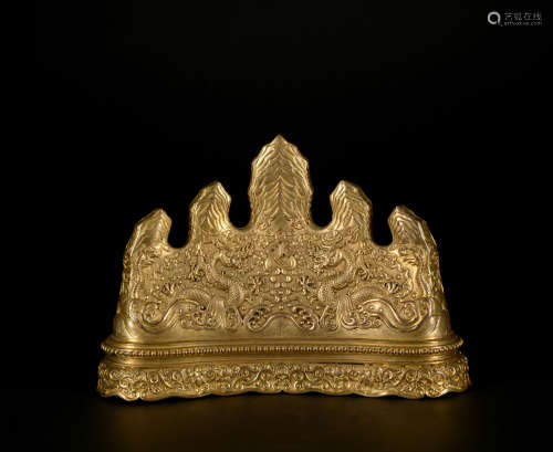 A gilt-bronze 'dragon' pen holder,Qing Dynasty