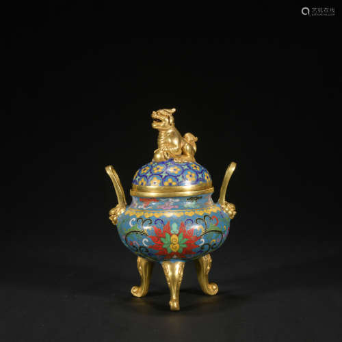 A Cloisonne enamel 'lotus' censer,Qing Dynasty