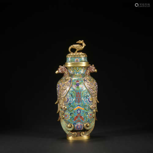 A Cloisonne enamel 'floral and birds' vase,Qing Dynasty
