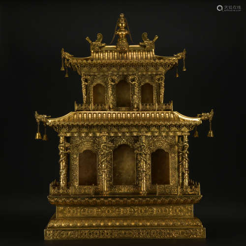 A gilt-bronze Buddhist niche,Qing Dynasty