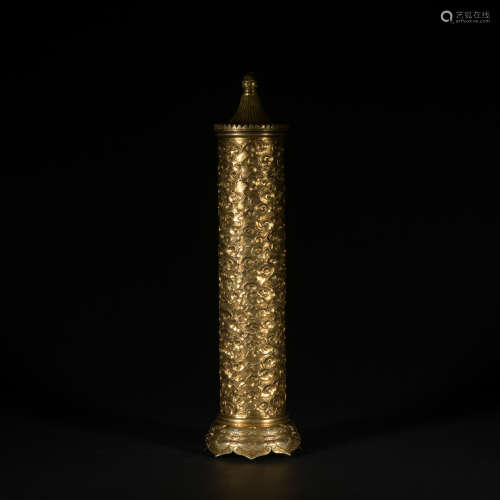 A gilt-bronze Incense tube,Qing Dynasty