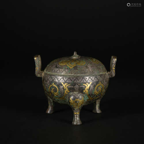 A bronze censer ware with gold and silver