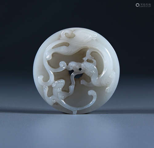 Qing Dynasty - Hetian white jade, Chi Dragon pattern