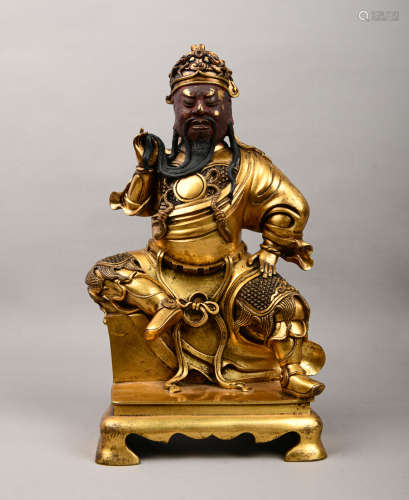 18th century - Bronze gilt seated statue of Guan Gong