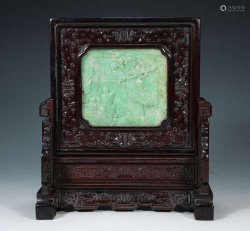Qing Dynasty - Mahogany inlaid with jade