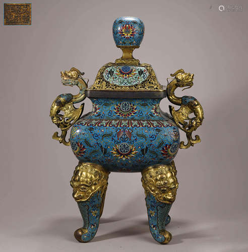 Qing Dynasty - Cloisonne cloisonne lotus [four legs] incense...