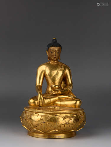 18th century - bronze gilt [Mongolia] Medicine guru Buddha