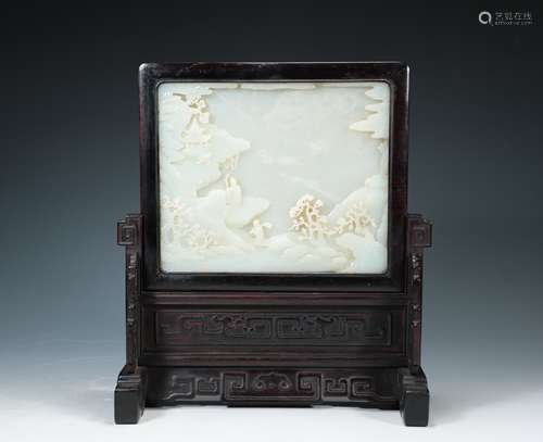 Qing Dynasty - Rosewood [inlaid with Hetian jade] screen