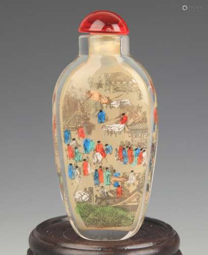 A STORY PAINTED GLASS SNUFF BOTTLE