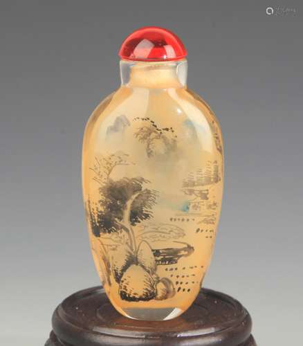 A F INCHE LANDSCAPE PA INCHTED GLASS SNUFF BOTTLE