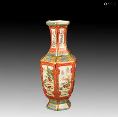 A CLOISONNE ENAMEL FLOWER PAINTED QUARTET VASE