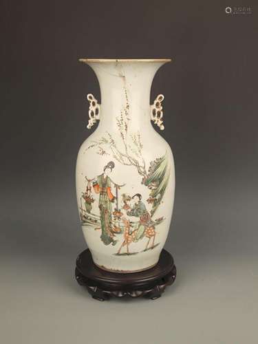 LARGE FAMILLE ROSE PORCELAIN DOUBLE EAR VASE