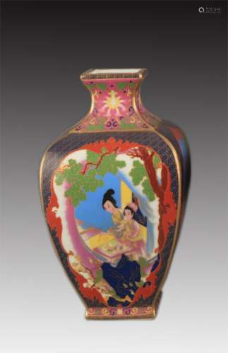 A FAIENCE COLOR FEMALE CHARACTER PAINTED JAR