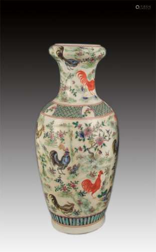 A FAMILLE VERTE FLOWER AND CHICKEN PAINTED PORCELAIN VASE