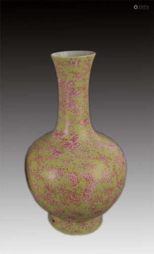 A BEAN COLOR GROUND SHAPED BUTTERFLY PATTERN VASE