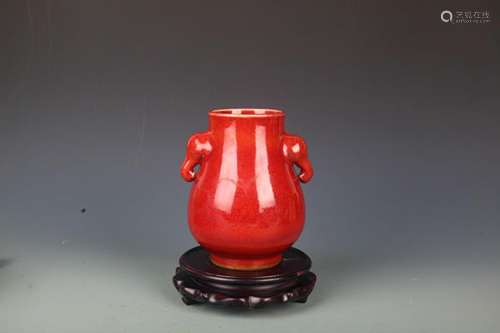 A LIAN KILN RED COLOR ELEPHANT EAR PORCELAIN JAR