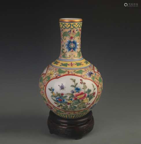 RARE FAIENCE COLOR FLOWER PATTERN PORCELAIN MOON BOTTLE