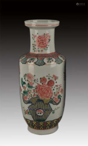 A TALL FAMILLE ROSE FLOWER PAINTED VASE