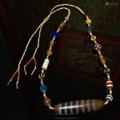 尼泊尔至纯多线天珠配珠子编制锁骨项链