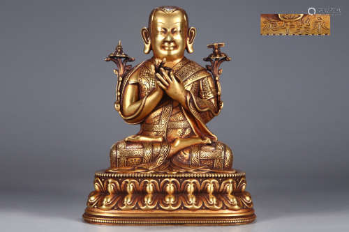 明 精铸紫铜胎鎏金宗喀巴大师坐像