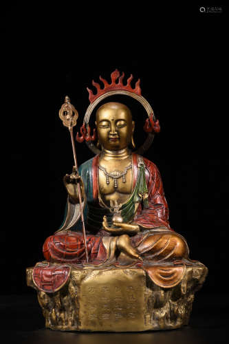 铜泥金彩绘地藏菩萨造像