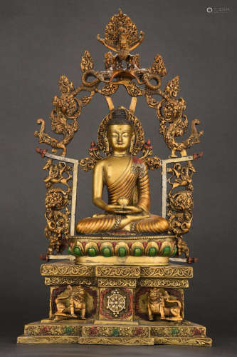 铜彩绘释迦摩尼佛造像