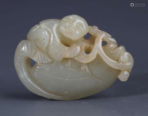 A BOY WITH MELON CARVING HETIAN PALE CELADON JADE