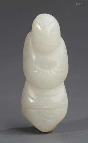 A FINE BOY WITH LOTUS CARVING JADE PENDANT