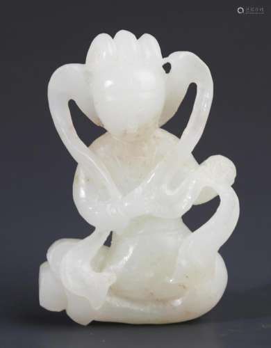 A CARVED GIRL FIGURE WHITE JADE PENDANT