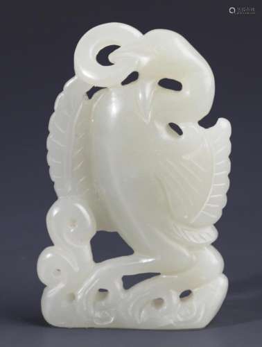 A FINELY CARVED RUI NIAO PALE CELADON JADE PENDANT