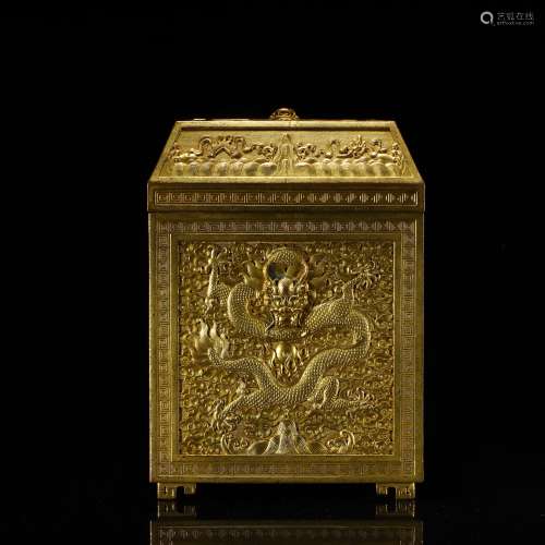 清 銅鎏金龍紋印盒