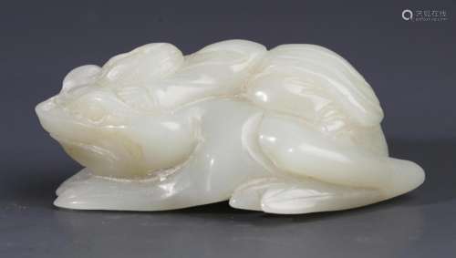 A FINELY THREE FOOT TOAD SHAPED PALE CELADON JADE