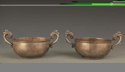 PAIR OF FINE DRAGON HANDLE BRONZE BOWL