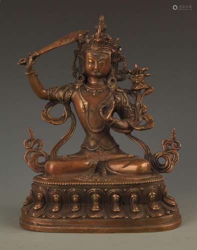 FINELY CARVED MANJUSHRI BRONZE STATUE