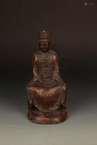 A FINE CAST IRON FIGURE OF AMITAYUS BUDDHA