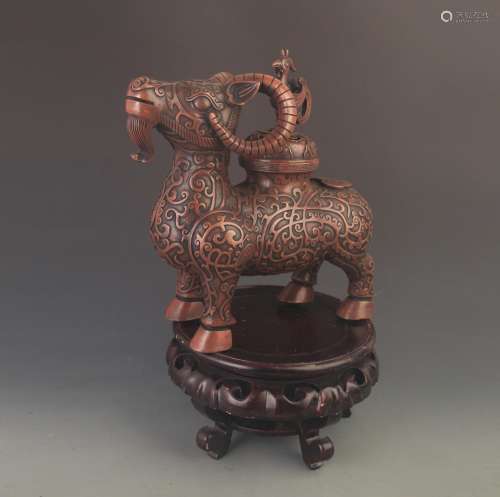 REAR FINELY MADE GOOD FORTUNE GOAT FIGURE BRONZE AROMATHERAP...