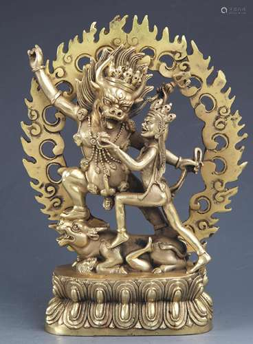 A FINELY CARVED YAMANTAKA BRONZE FIGURE