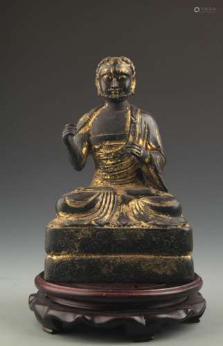 RARE BRONZE GOLD GILT LUOHAN STATUE